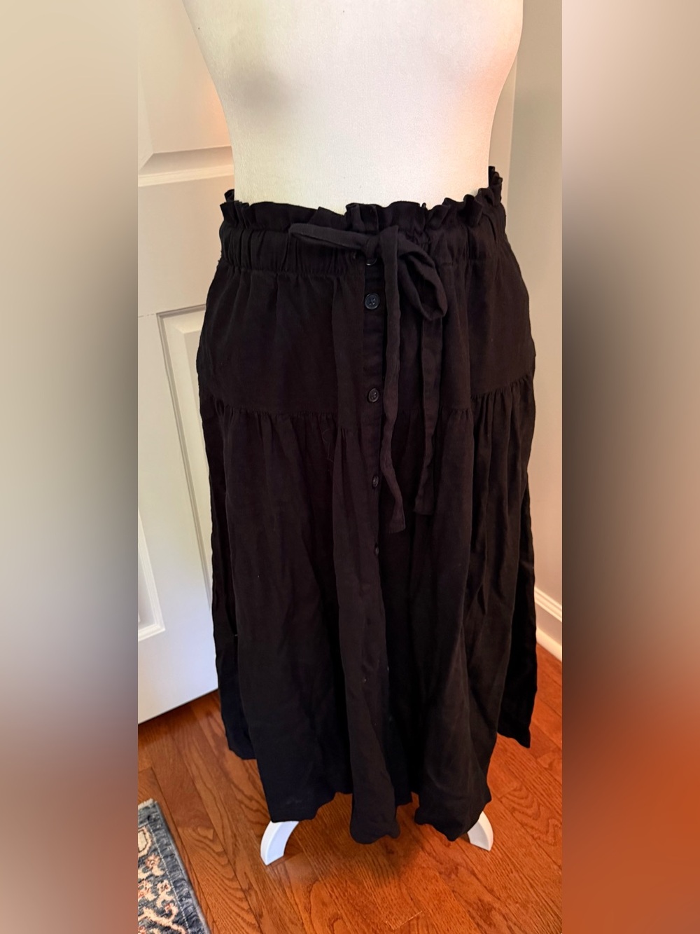 Universal Thread Black Tiered Maxi Skirt with Button Front and Tie Waist